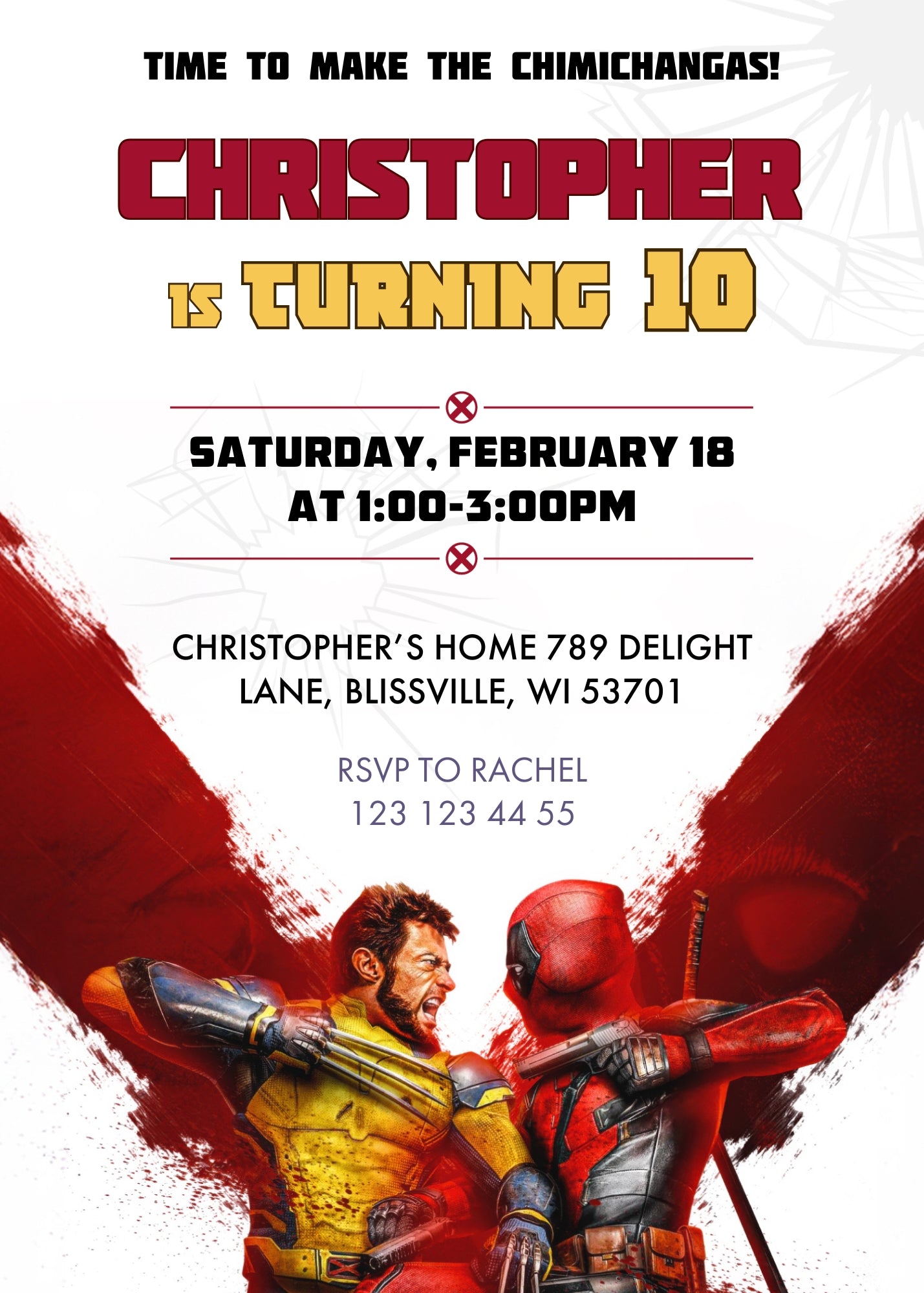 Deadpool Wolverine Marvel  customizable invitation template | Share or Print | boy | DX165