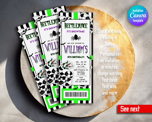 Beetlejuice Halloween customizable invitation template | Share or Print |  | WZ479