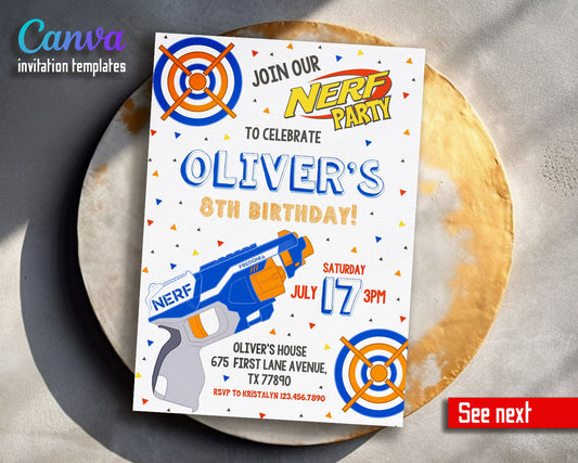 NERF Dart Wars  customizable invitation template | Share or Print | boy | XY304