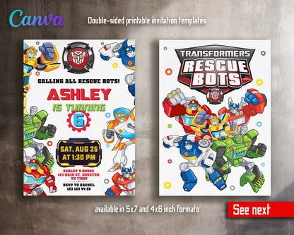 Transformers Rescue Bots customizable invitation template | Share or Print | boy | QM122