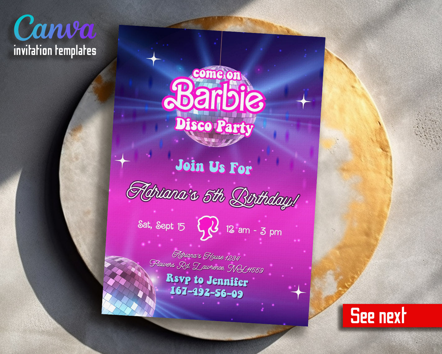 Barbie Pink  customizable invitation template | Share or Print | girl | PJ086