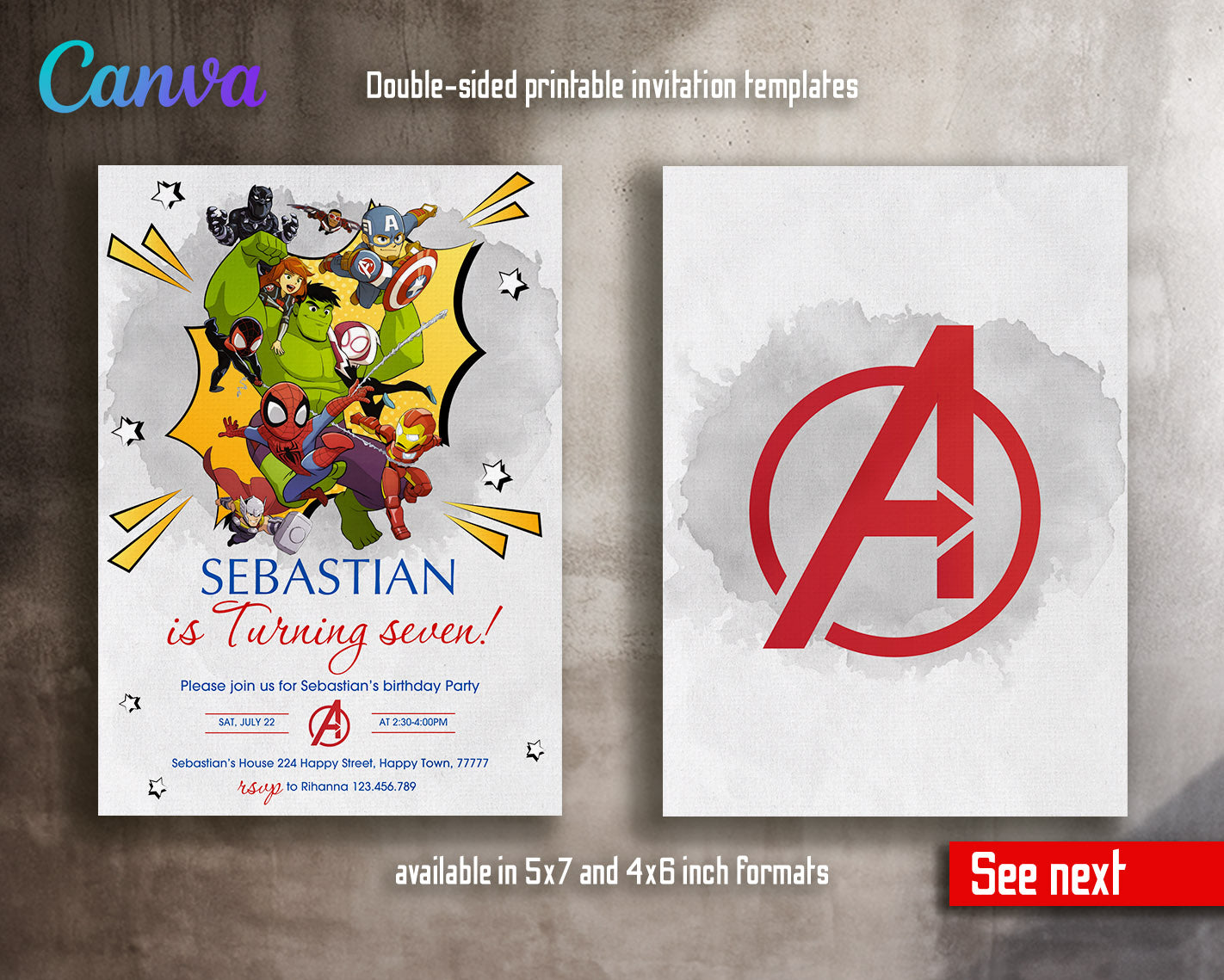 Avengers Marvel Superhero  customizable invitation template | Share or Print | boy | AH350