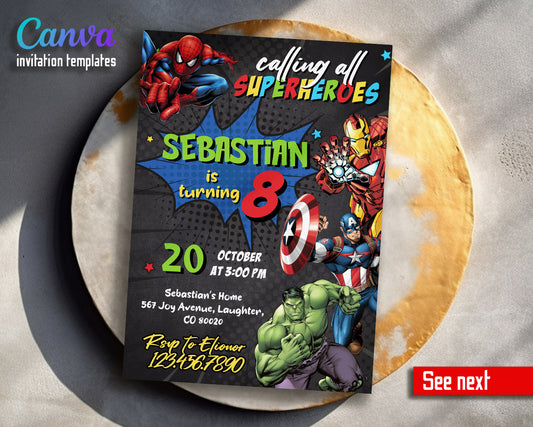 Avengers Marvel Superhero  customizable invitation template | Share or Print | boy | VA638