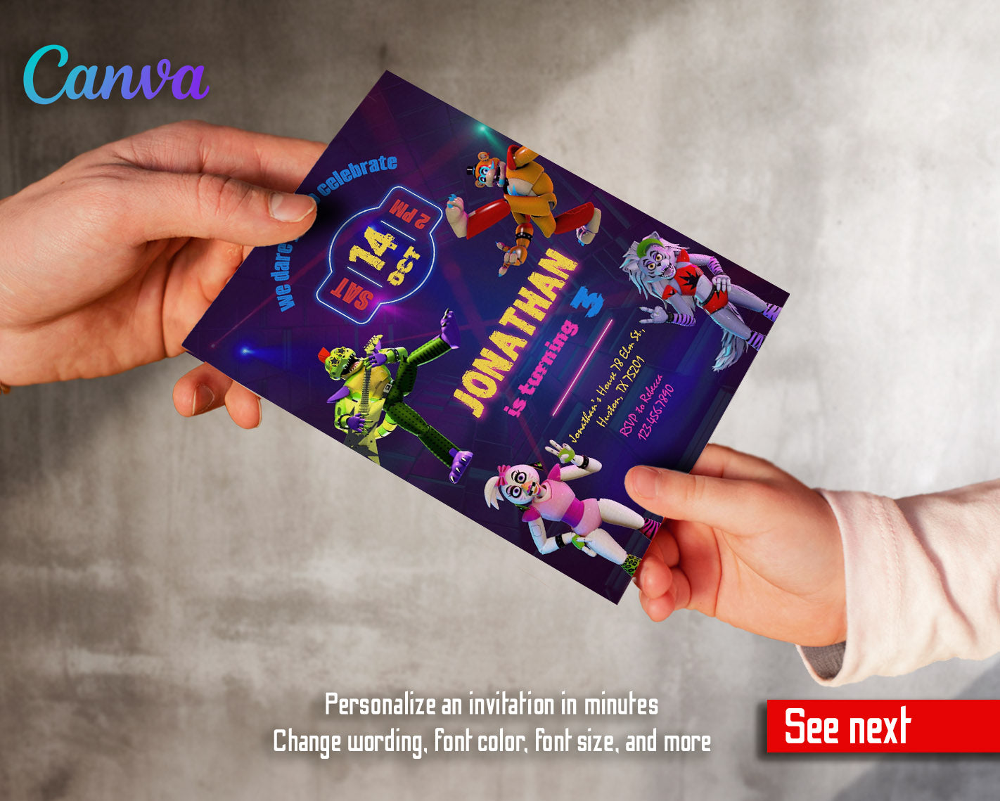 Five Nights at Freddy's customizable invitation template | Share or Print |  | EE270