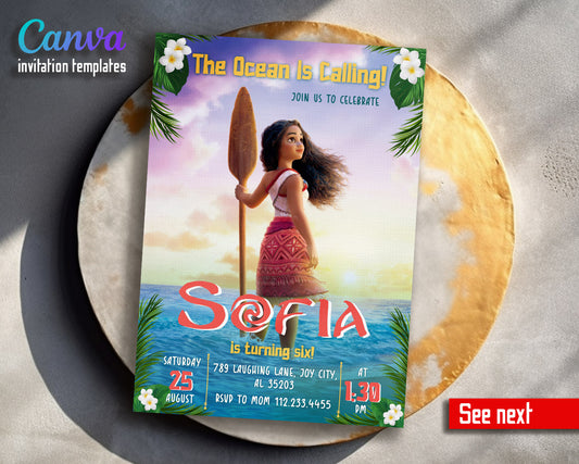 Moana Princess  customizable invitation template | Share or Print | girl | IL437