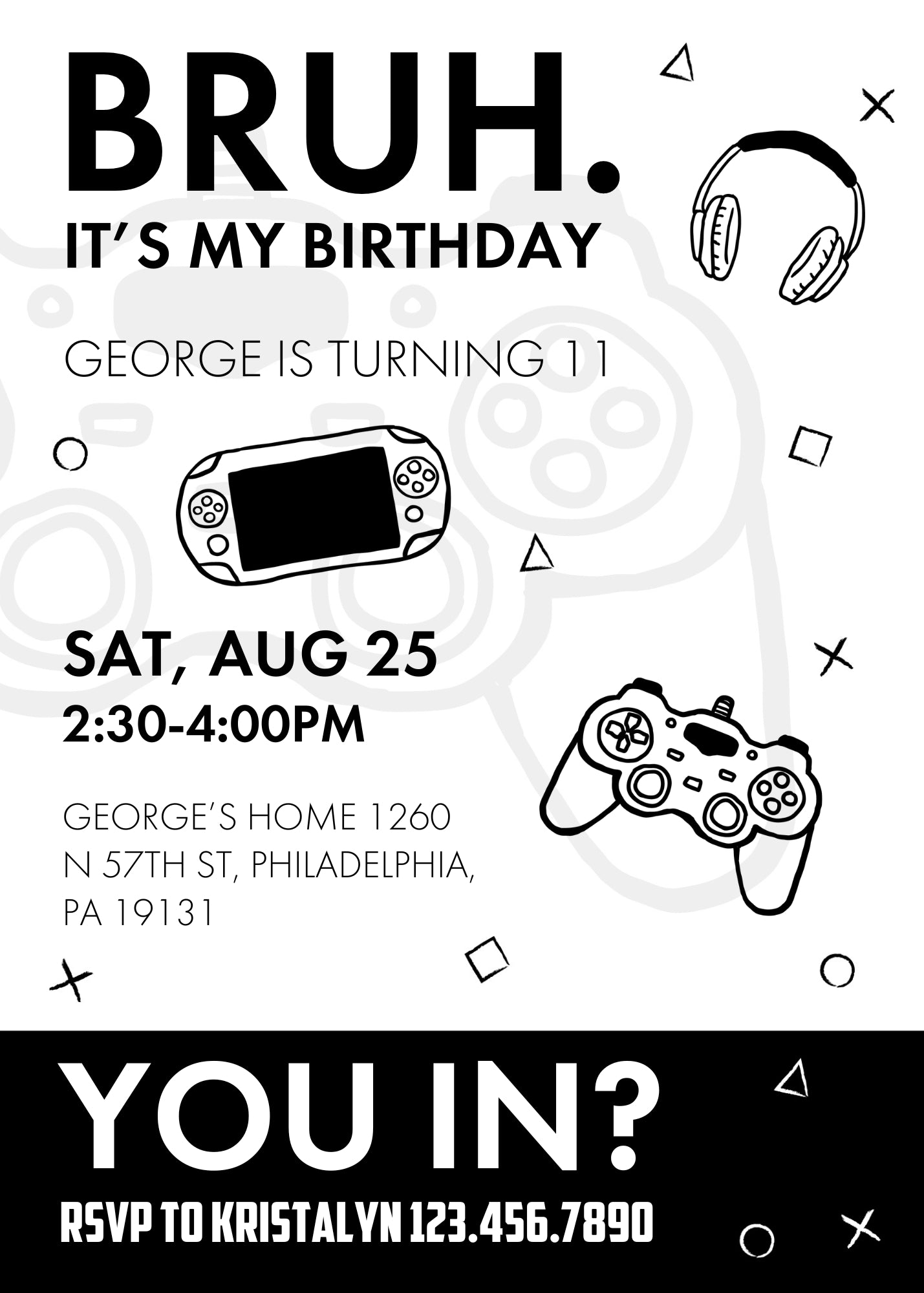 Bruh Gamer customizable invitation template | Share or Print | boy | IN757