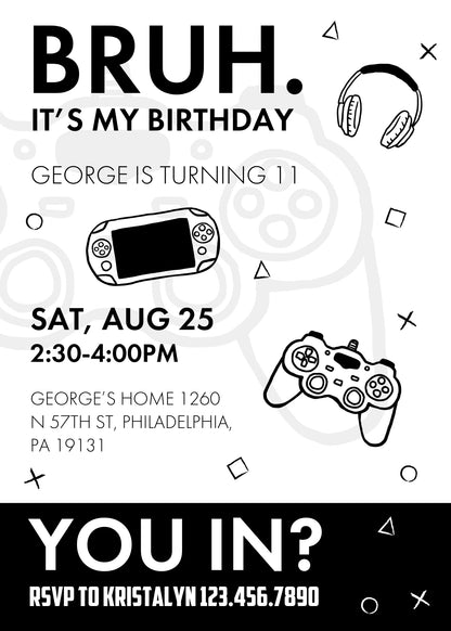 Bruh Gamer customizable invitation template | Share or Print | boy | IN757