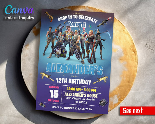 Fortnite gamer customizable invitation template | Share or Print | boy | OV601