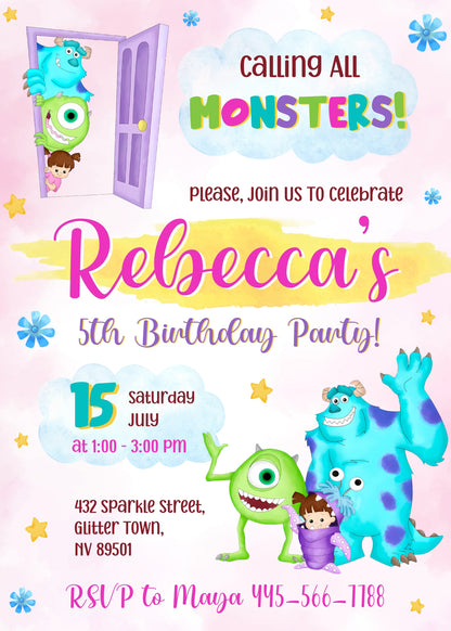 Monsters, Inc.  customizable invitation template | Share or Print |  | II507