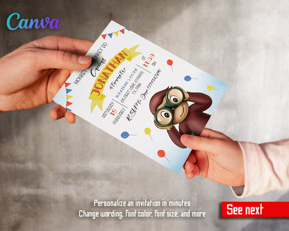 Curious George Monkey customizable invitation template | Share or Print |  | OE015