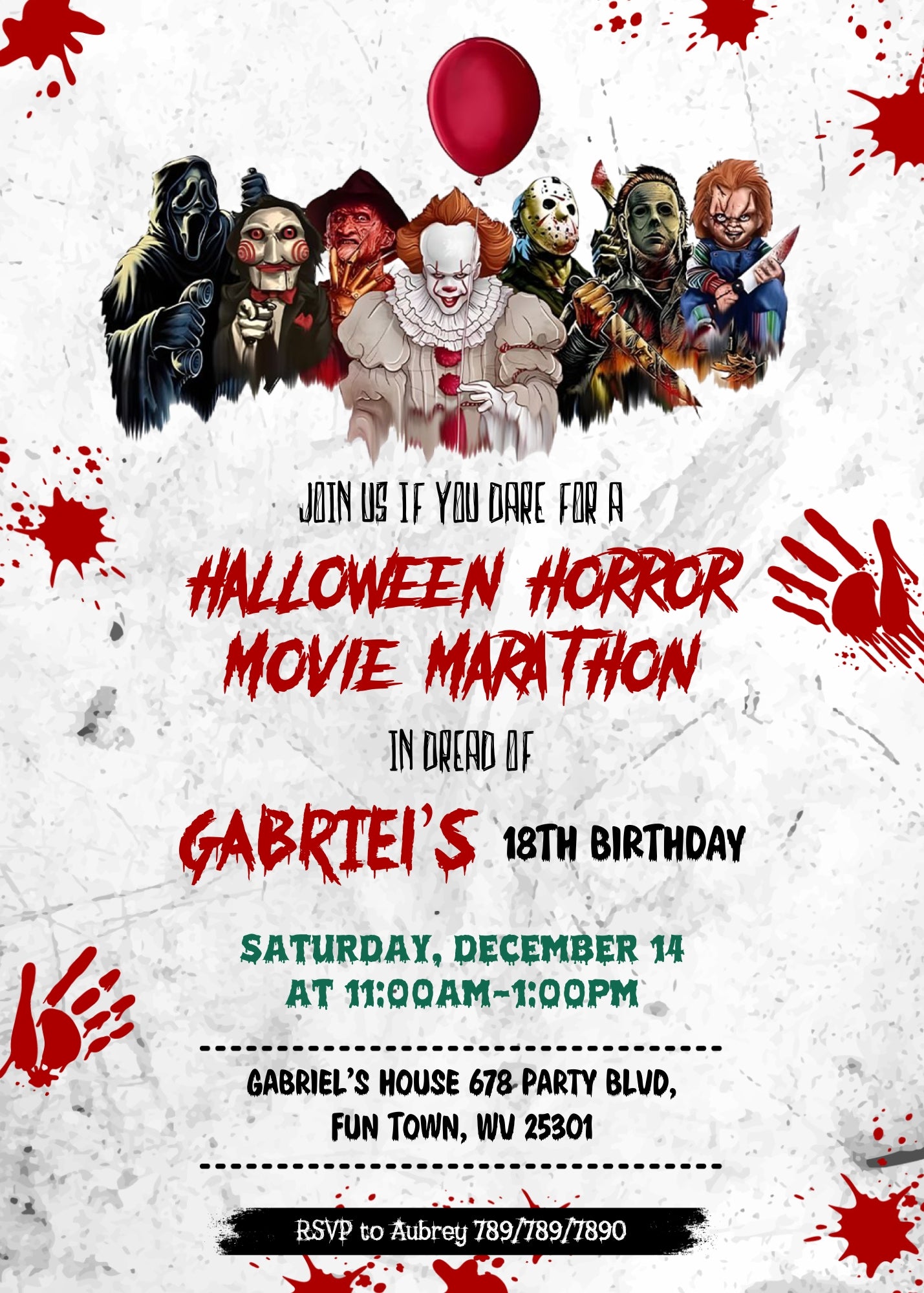 Horror Killer Movie Party  customizable invitation template | Share or Print |  | IO654