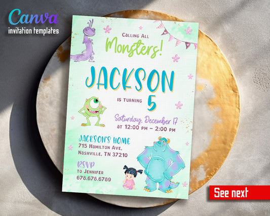 Monsters, Inc.  customizable invitation template | Share or Print |  | OQ796