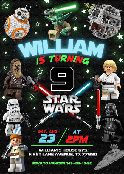 Star Wars Darth Vader Lego Minifigures customizable invitation template | Share or Print |  | TM200