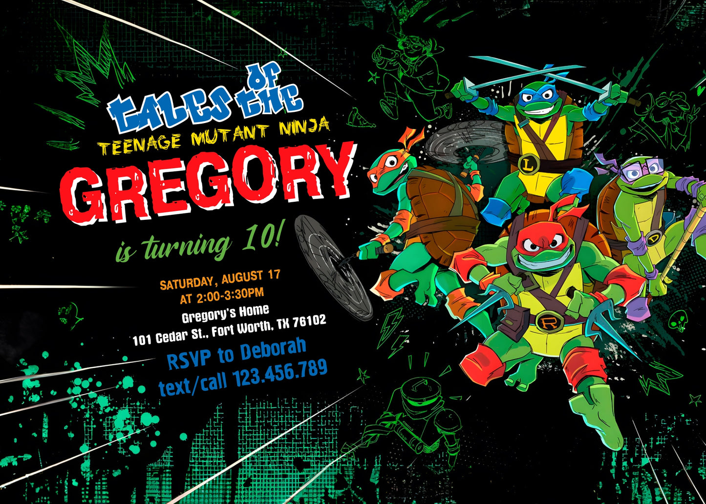 Teenage Mutant Ninja Turtles  customizable invitation template | Share or Print | boy | HH801