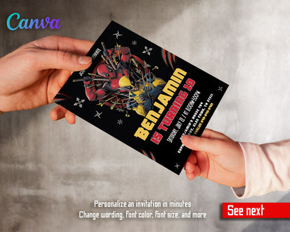 Deadpool Wolverine Marvel  customizable invitation template | Share or Print | boy | PY144