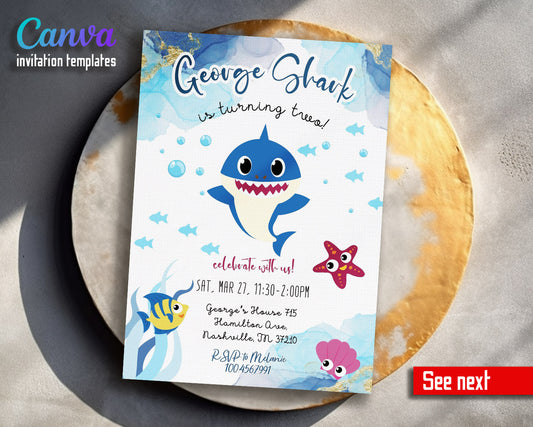 Baby Shark  customizable invitation template | Share or Print |  | YR284