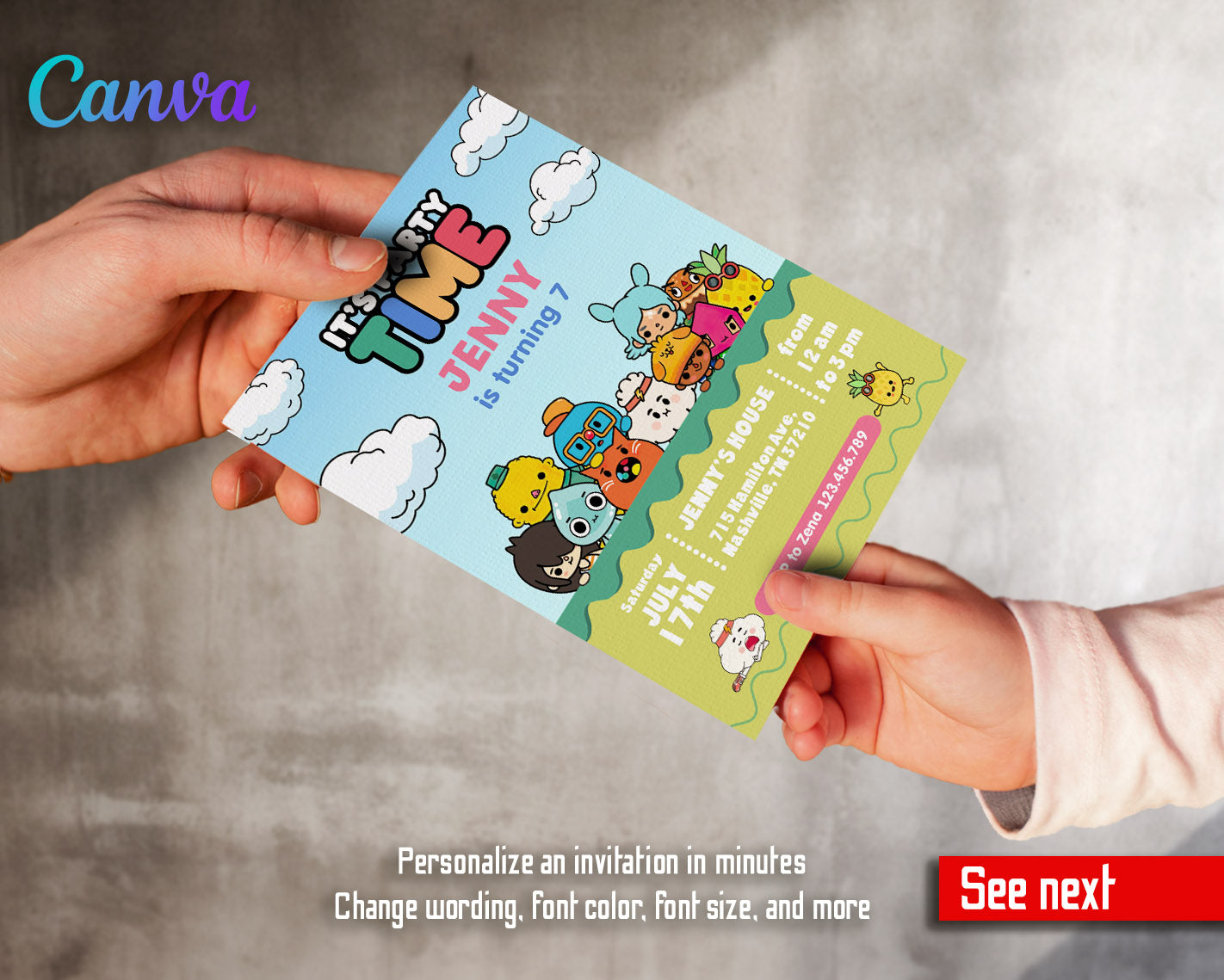 Toca Boca World Gamer customizable invitation template | Share or Print |  | YC869