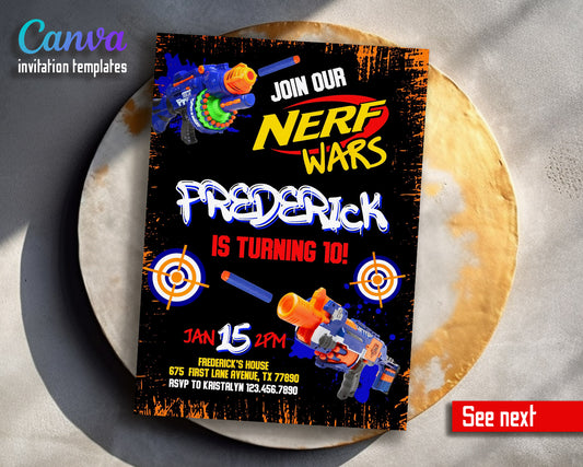 NERF Dart Wars  customizable invitation template | Share or Print | boy | BR970