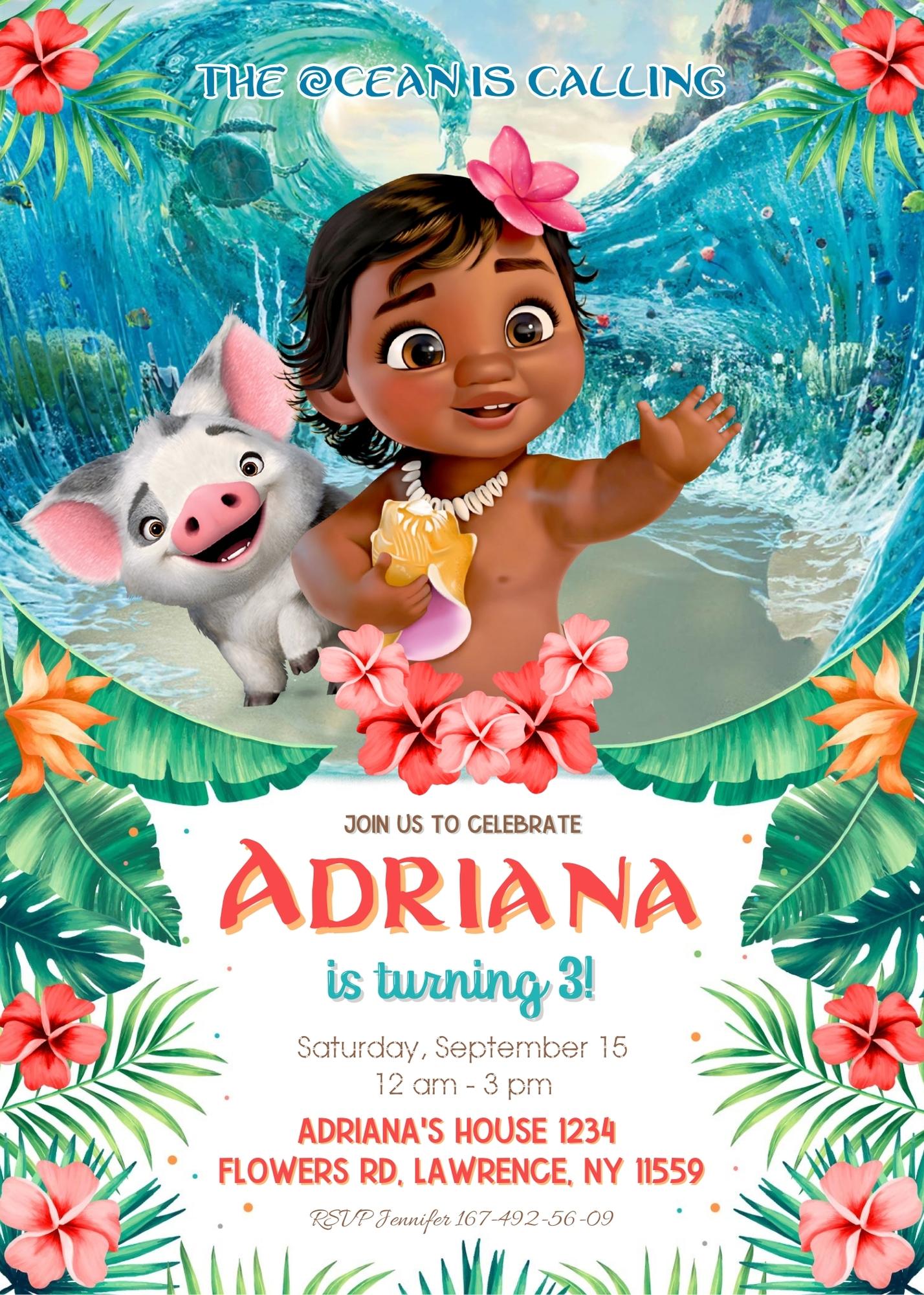 Moana Princess customizable invite template girl | instant download | Share or Print | KV013