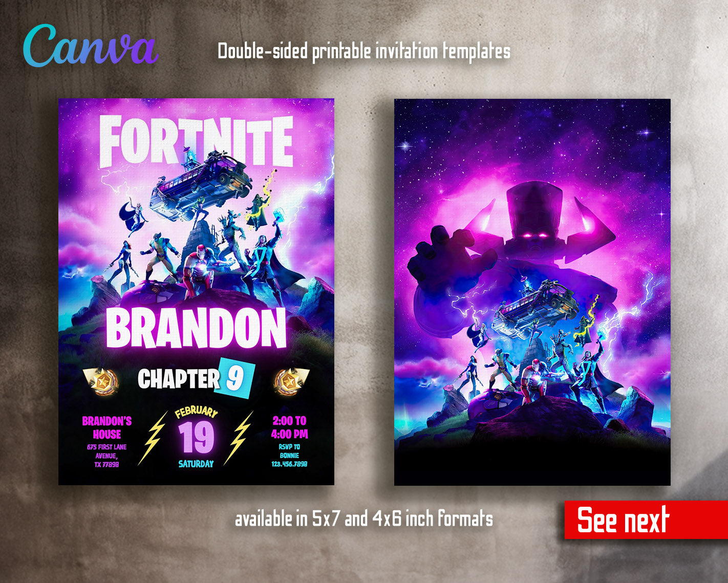 Fortnite gamer customizable invitation template | Share or Print | boy | PO776