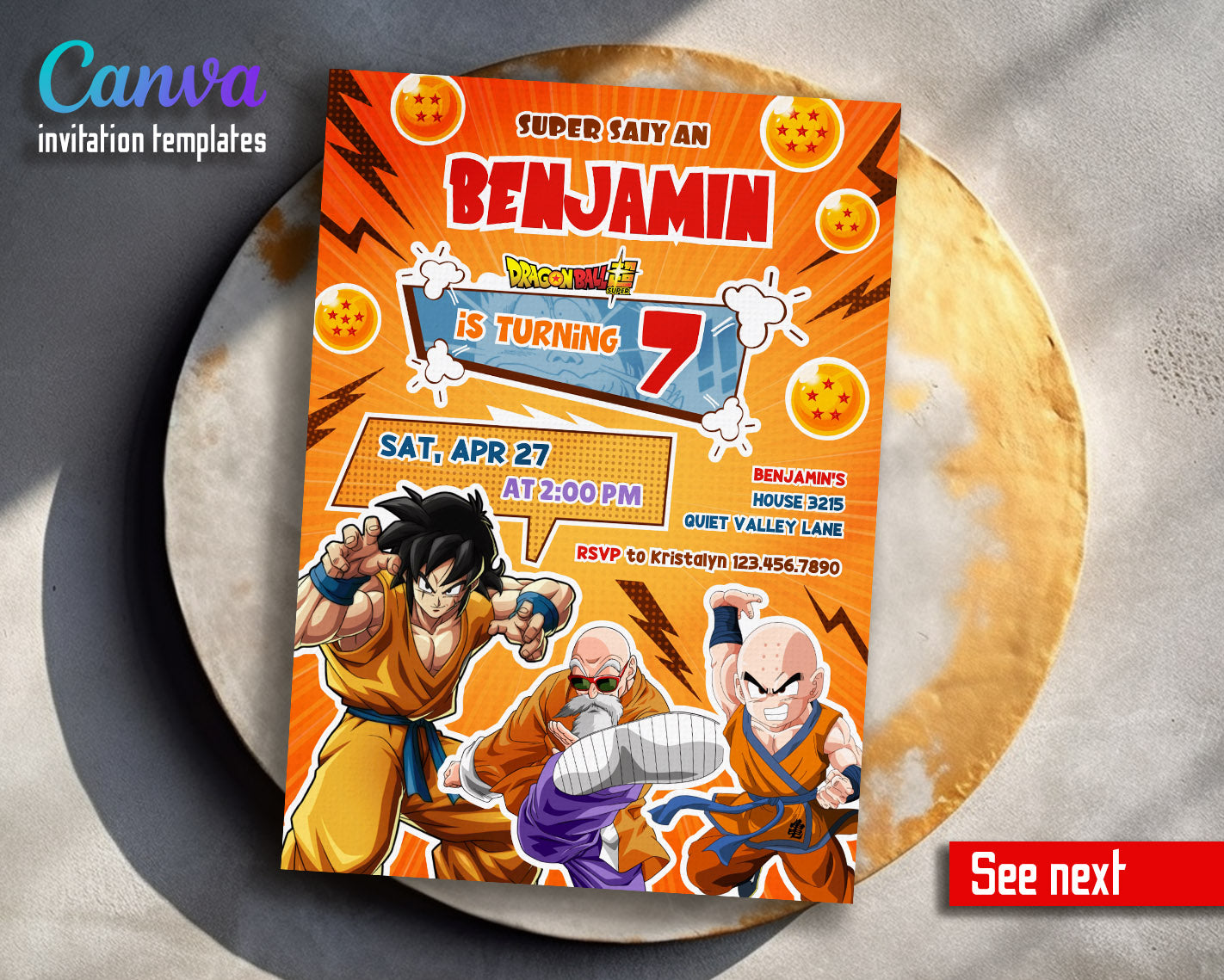 Dragon Ball Z Anime  customizable invitation template | Share or Print | boy | BW183