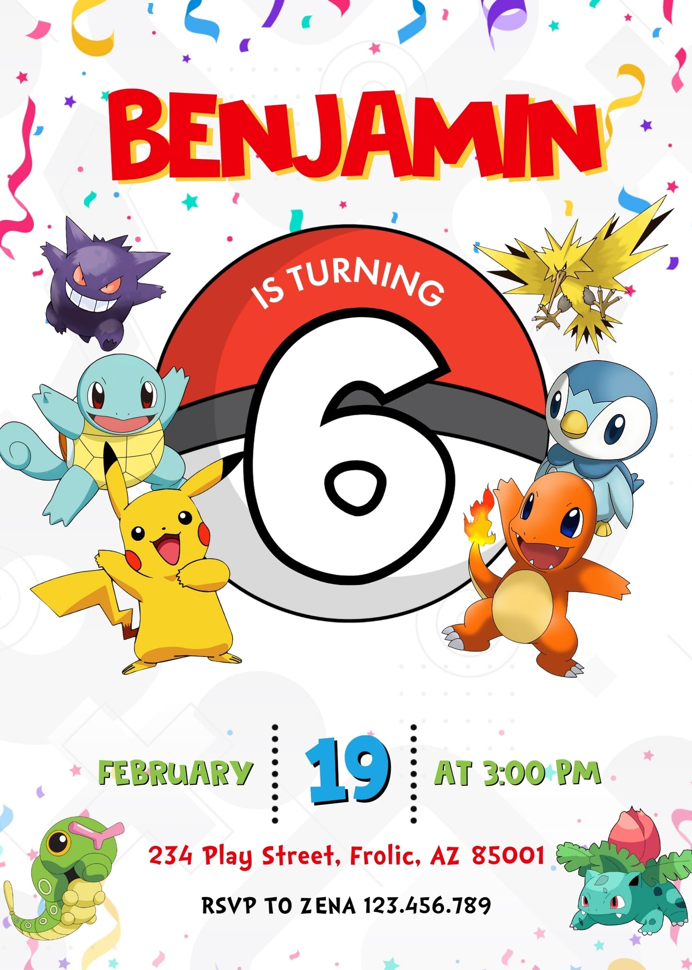 Pokemon Pikachu customizable invitation template | Share or Print |  | PM412