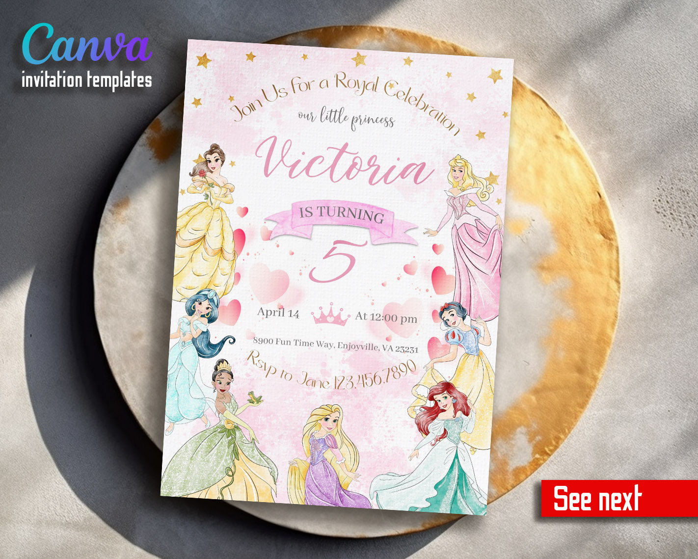 Disney Princess customizable invitation template | Share or Print | girl | PZ927