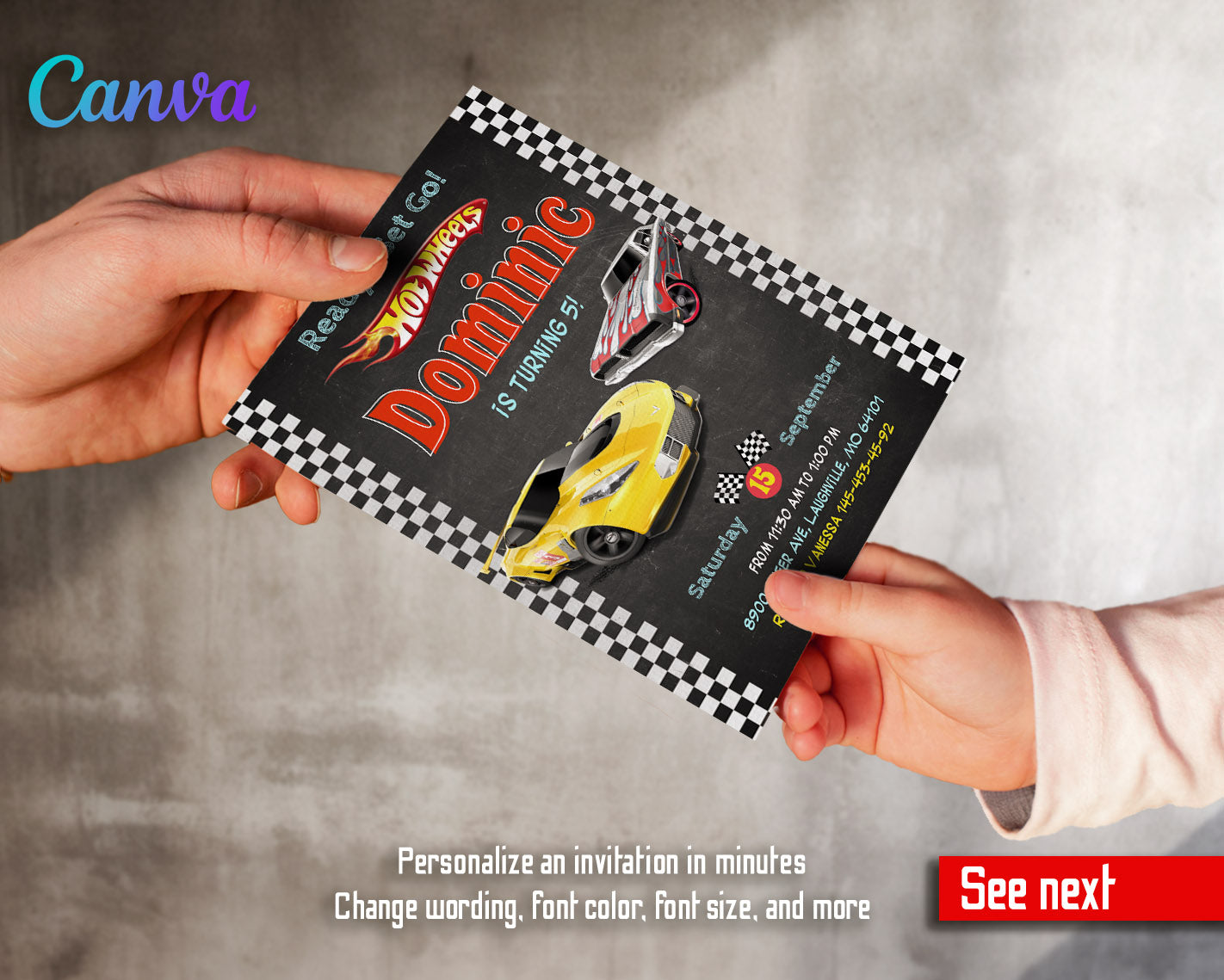 Hot Wheels Racing  customizable invitation template | Share or Print | boy | MG923