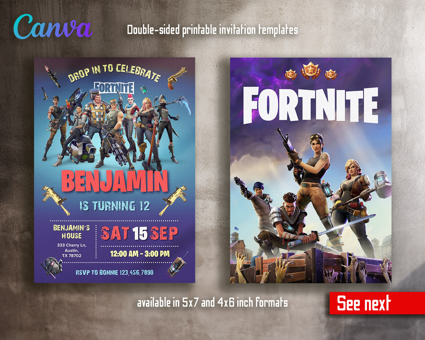 Fortnite gamer customizable invitation template | Share or Print | boy | QU164