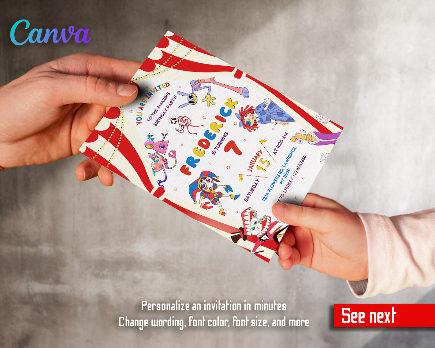 The Amazing Digital Circus customizable invitation template | Share or Print |  | JZ053