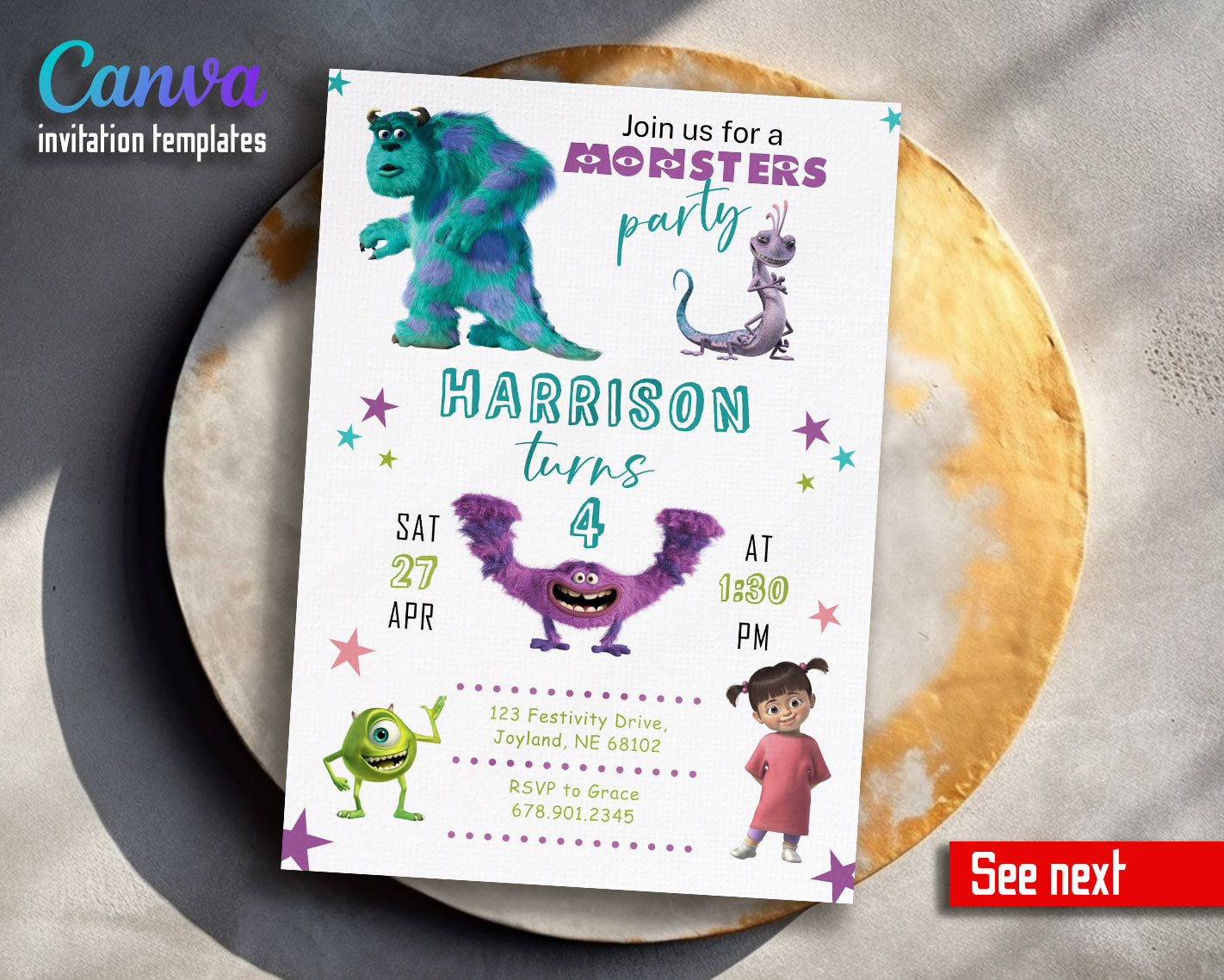 Monsters, Inc.  customizable invitation template | Share or Print |  | DQ283