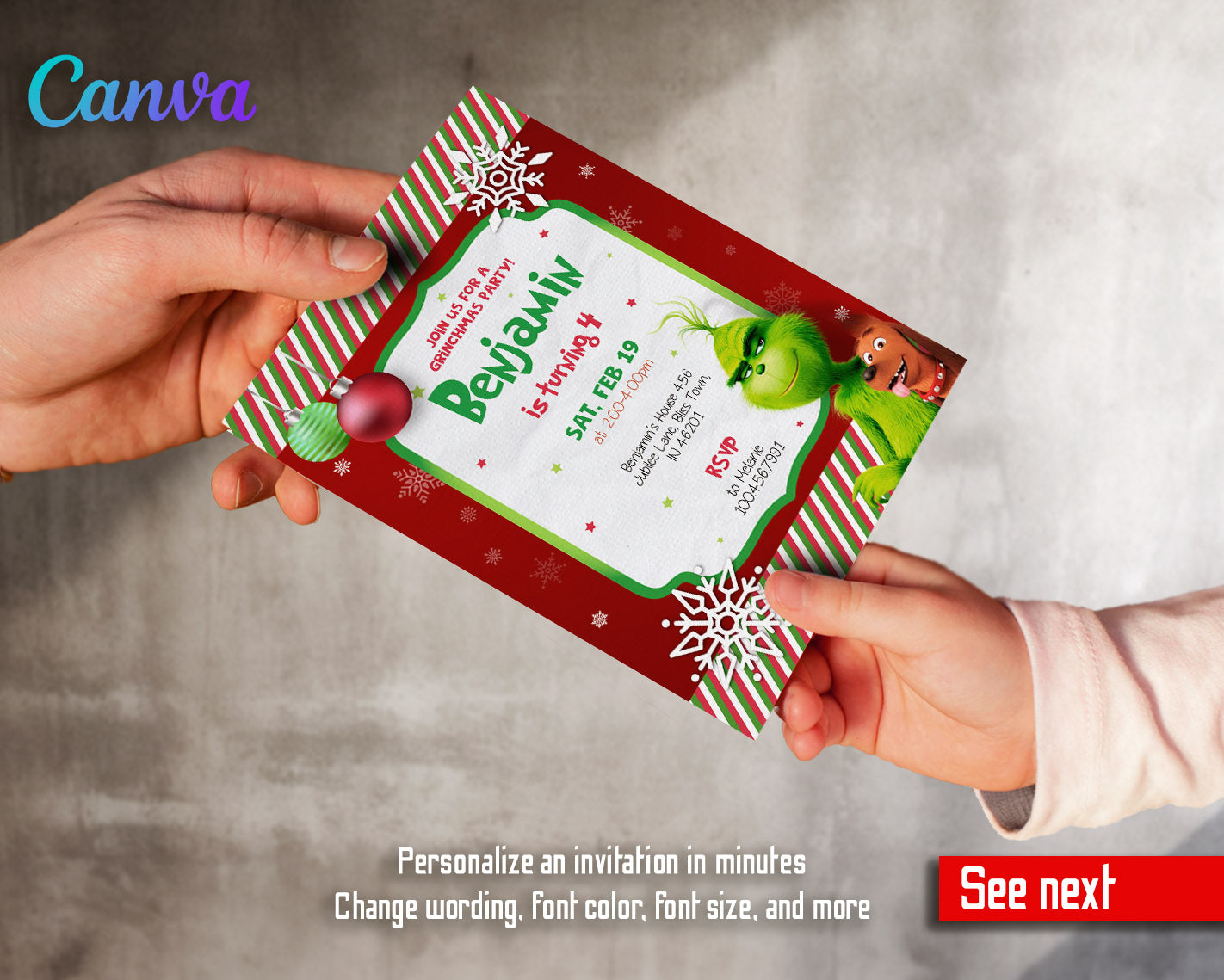 The Grinch  Merry Grinchmas customizable invitation template | Share or Print |  | VA135