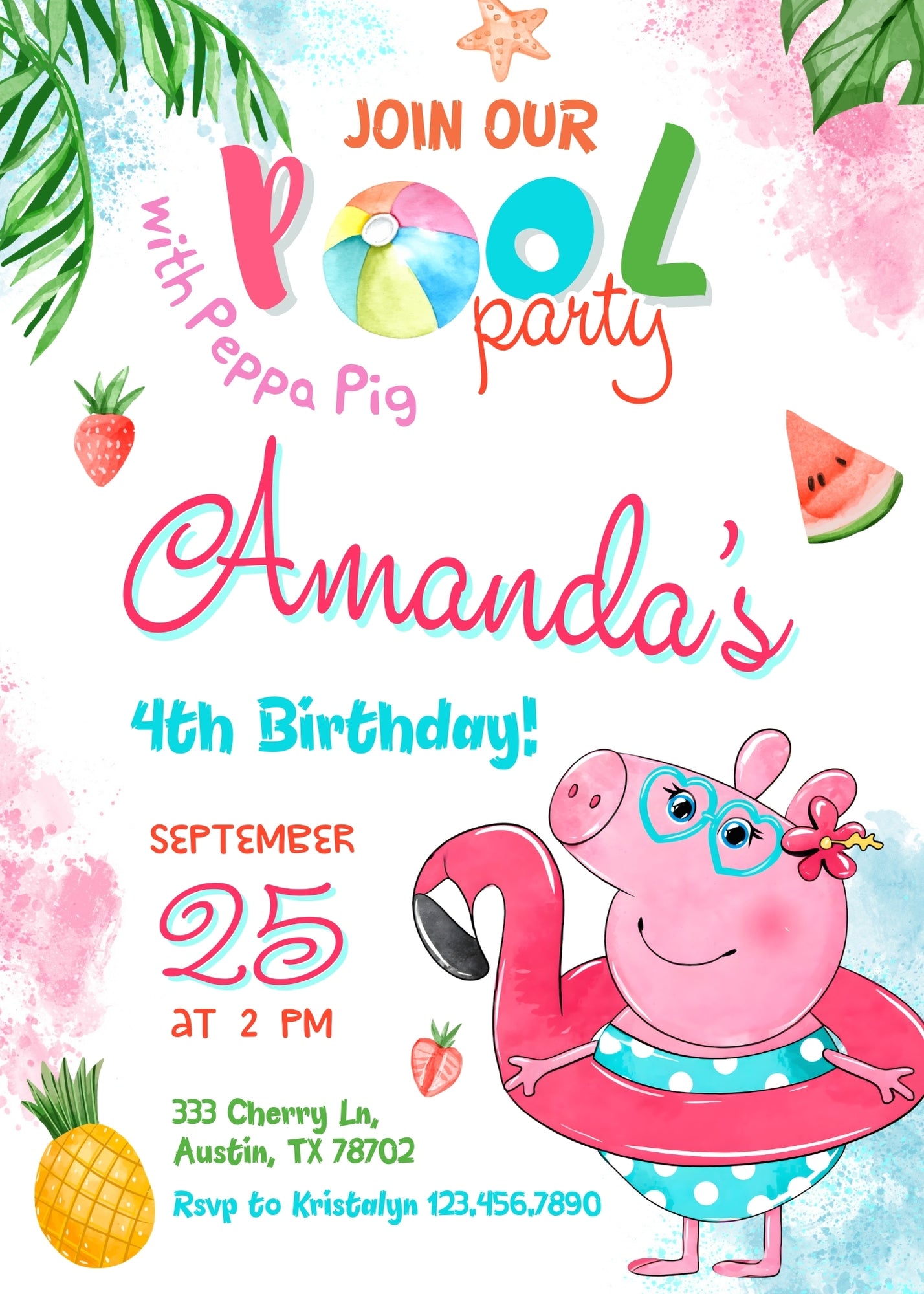 Peppa Pig customizable invitation template | Share or Print | girl | JN306