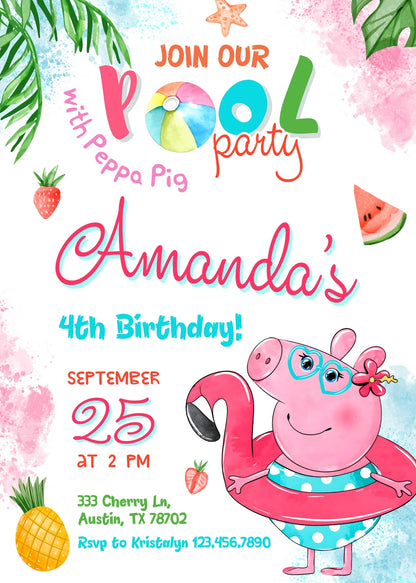 Peppa Pig customizable invitation template | Share or Print | girl | JN306