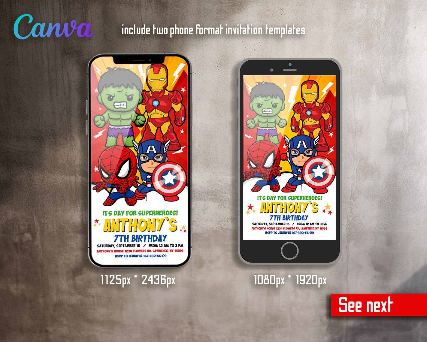 Avengers Marvel Superhero  customizable invitation template | Share or Print | boy | KW433