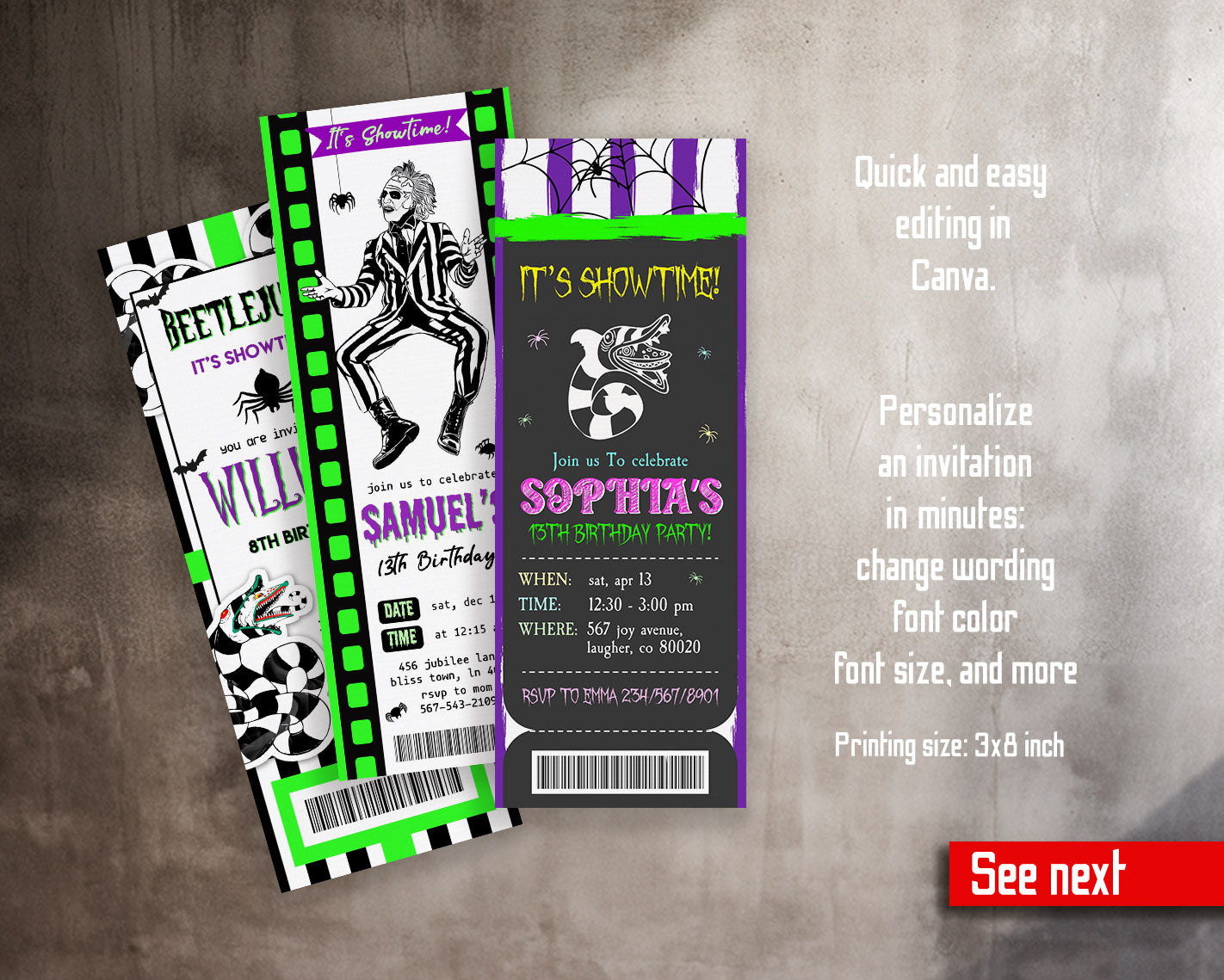 Beetlejuice Halloween customizable invitation template | Share or Print |  | RR516