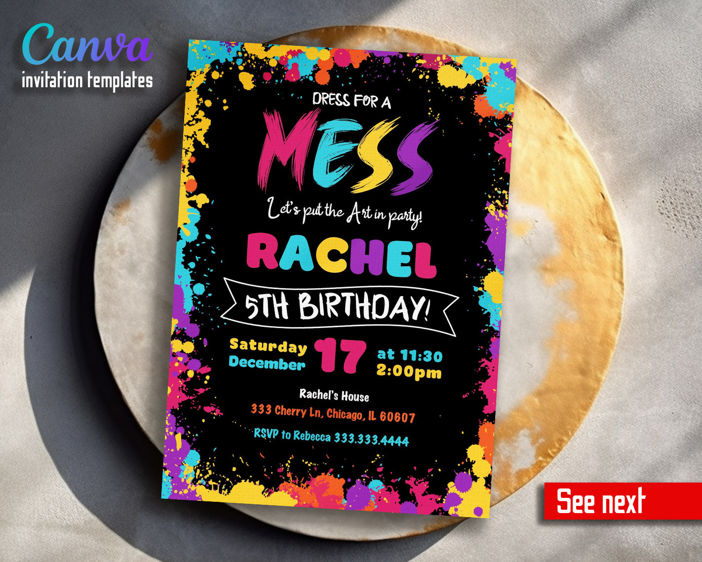 Art Dress For A Mess customizable invitation template | Share or Print | girl | BX437