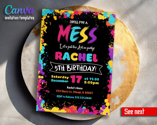 Art Dress For A Mess customizable invitation template | Share or Print | girl | BX437