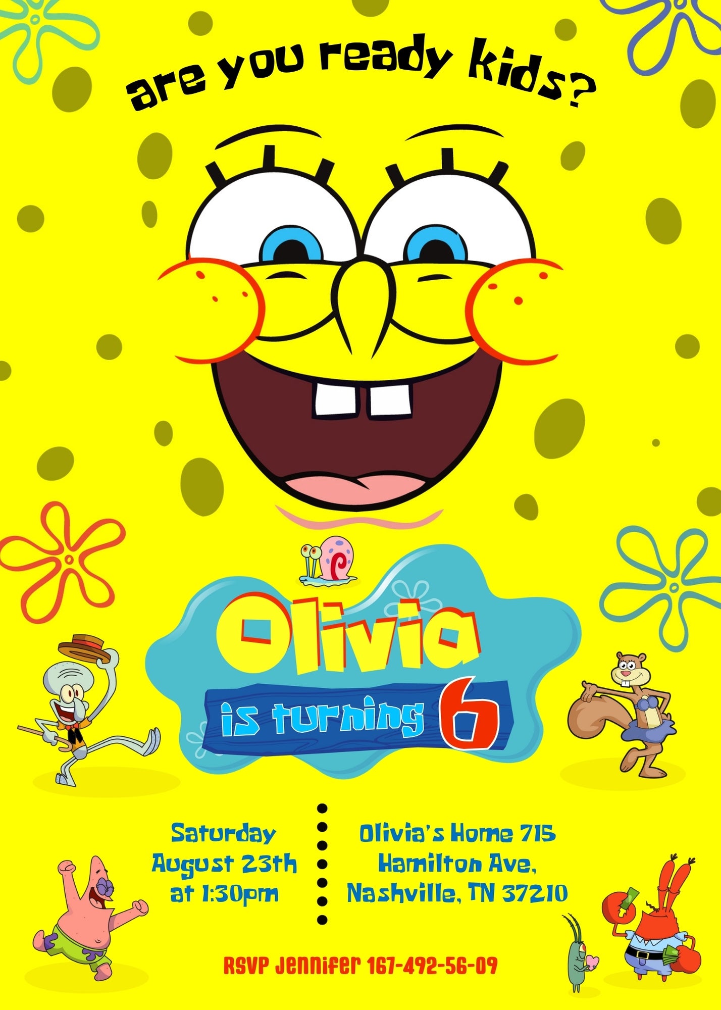 SpongeBob SquarePant customizable invitation template | Share or Print |  | FP128