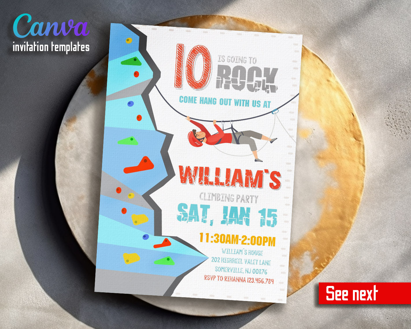 Rock Climbing  customizable invitation template | Share or Print |  | GF398