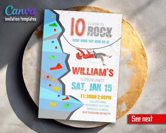 Rock Climbing  customizable invitation template | Share or Print |  | GF398