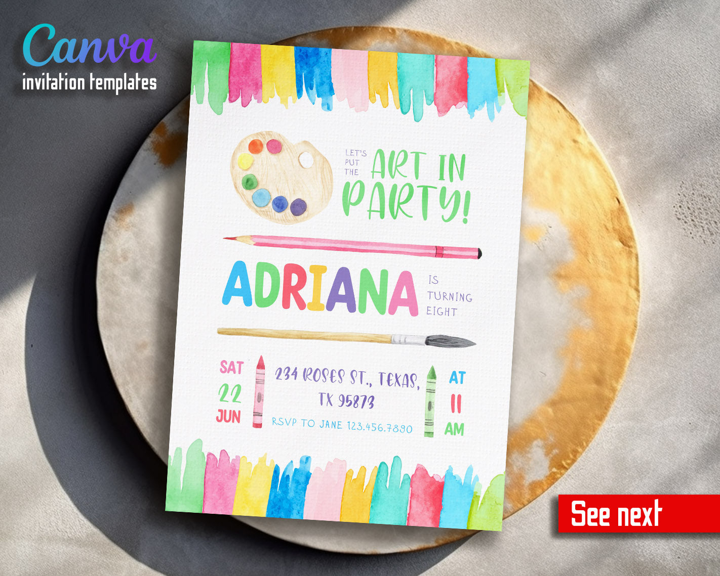 Art Party customizable invitation template | Share or Print | girl | EU273