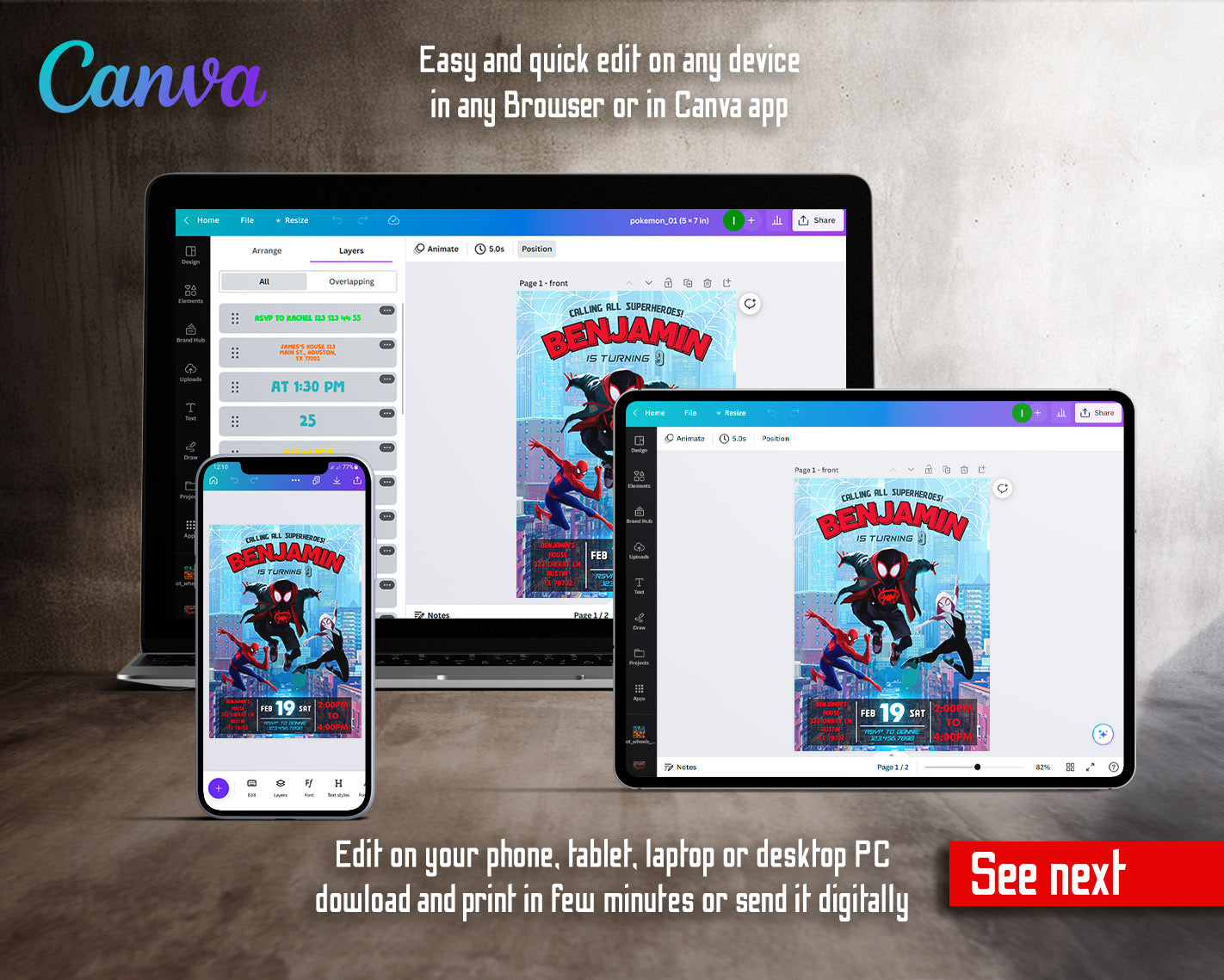 Spider Man Across the Spider-Verse customizable invitation template | Share or Print | boy | AO775