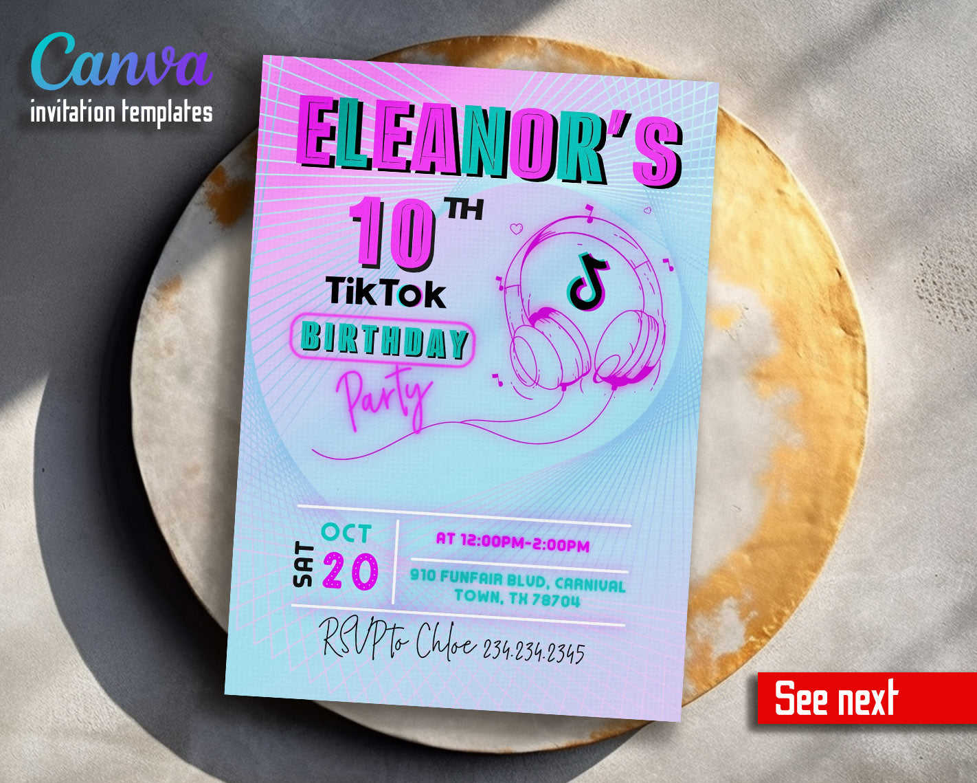 Tik Tok Party customizable invitation template | Share or Print |  | RO031