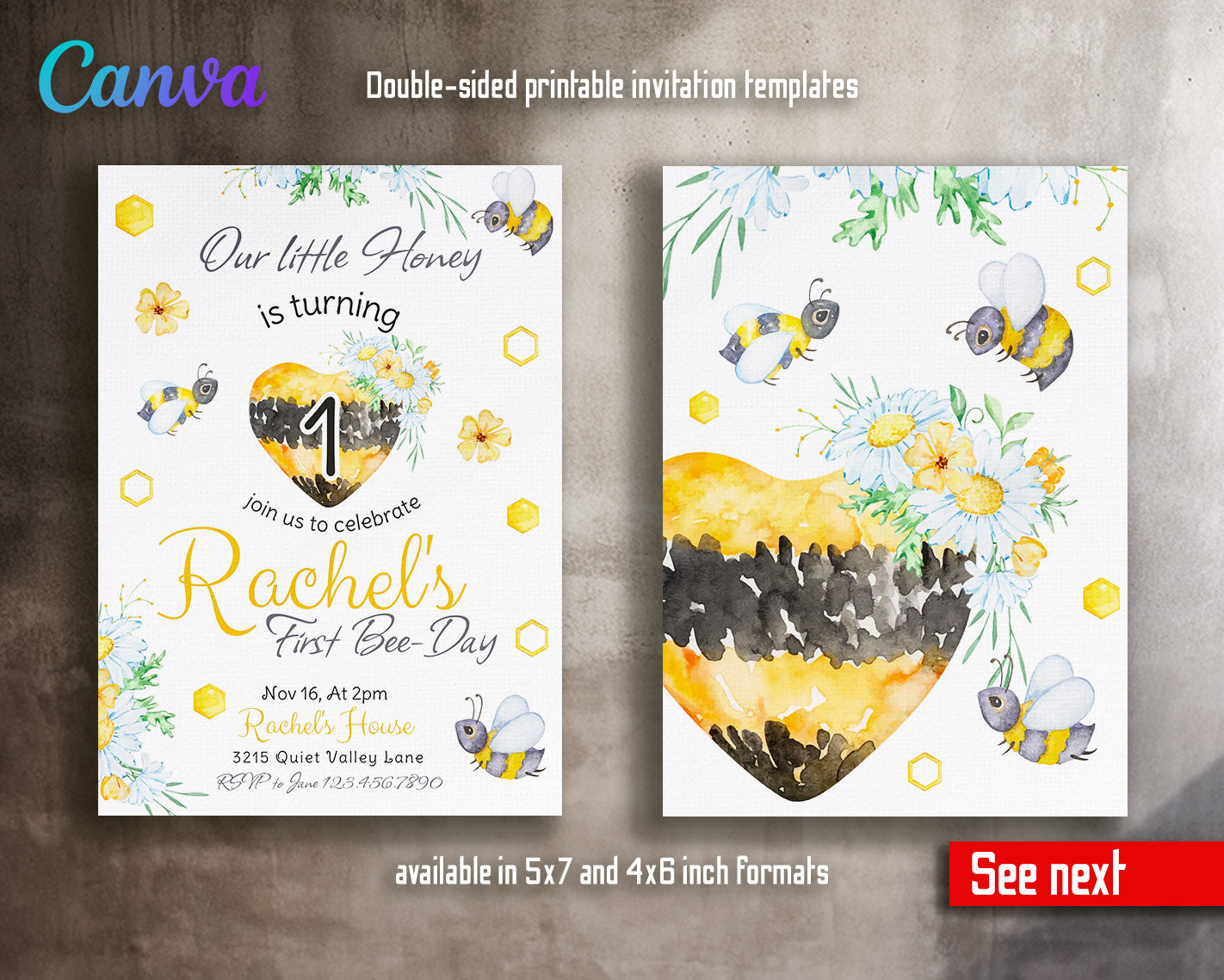 1st Bee Day Party customizable invitation template | Share or Print |  | DO020