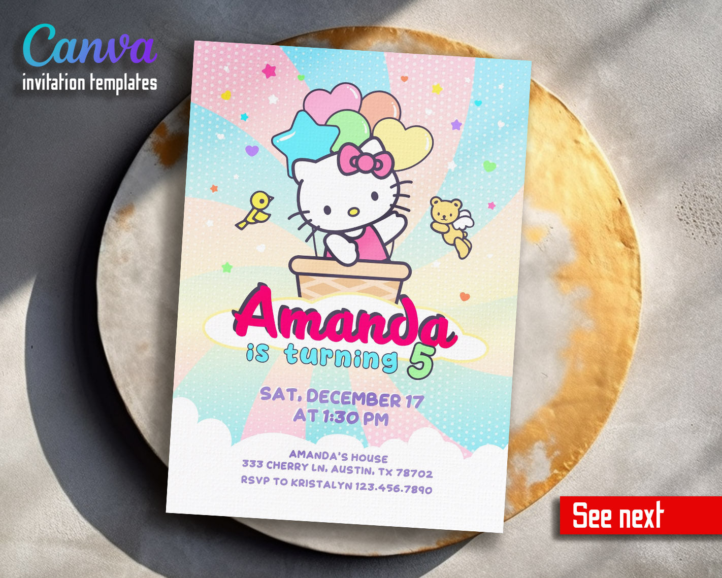 Hello Kitty Sanrio customizable invitation template | Share or Print | | BW762