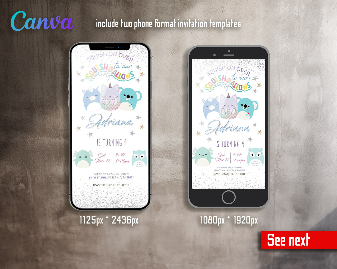 Squishmallows  customizable invitation template | Share or Print |  | XB263