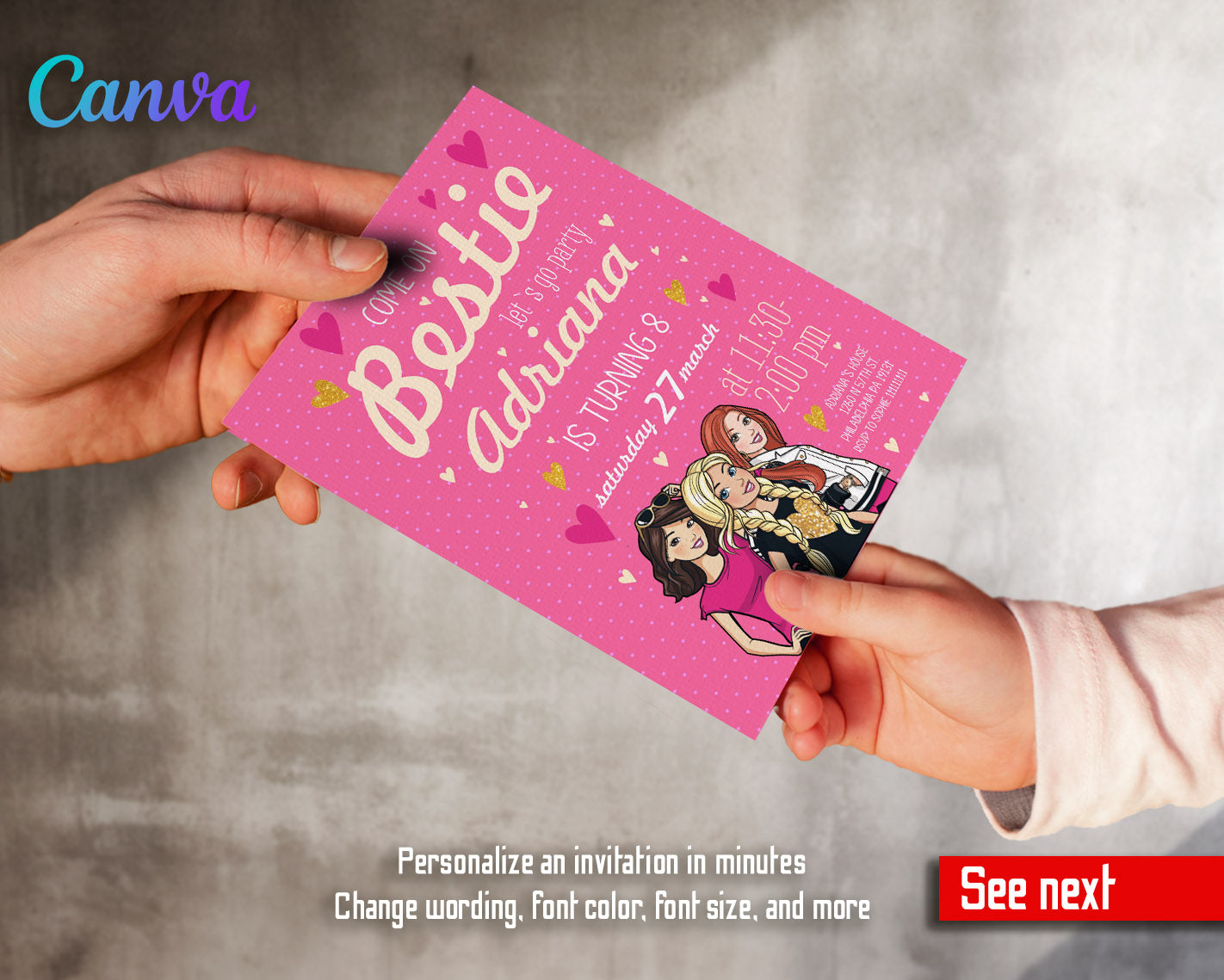 Barbie Pink  customizable invitation template | Share or Print | girl | BF232