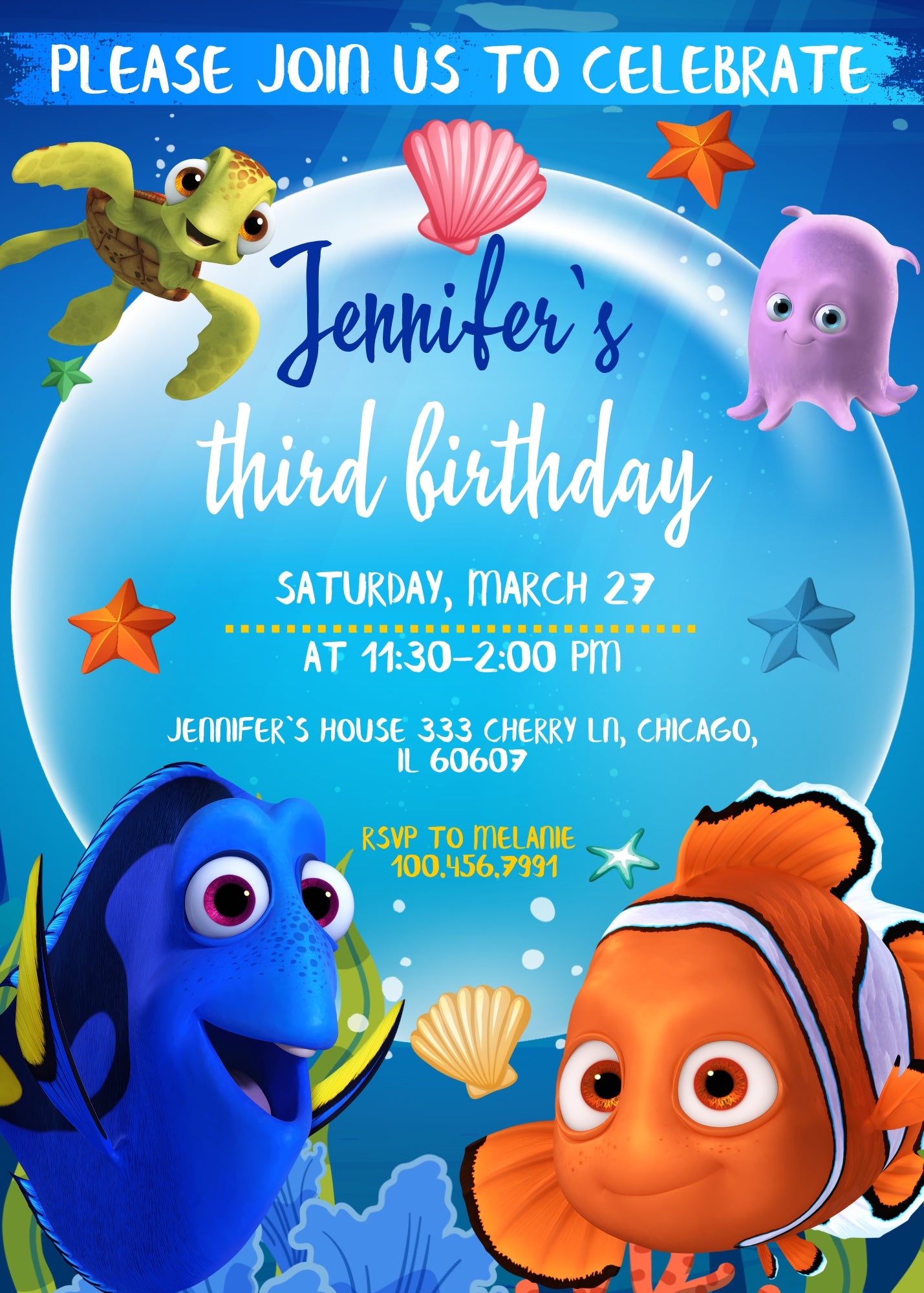 Finding Nemo customizable invitation template | Share or Print |  | TG839