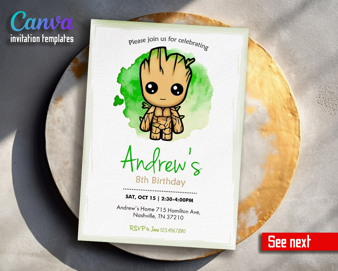 Groot Guardians of the Galaxy Superhero customizable invitation template | Share or Print |  | NZ922